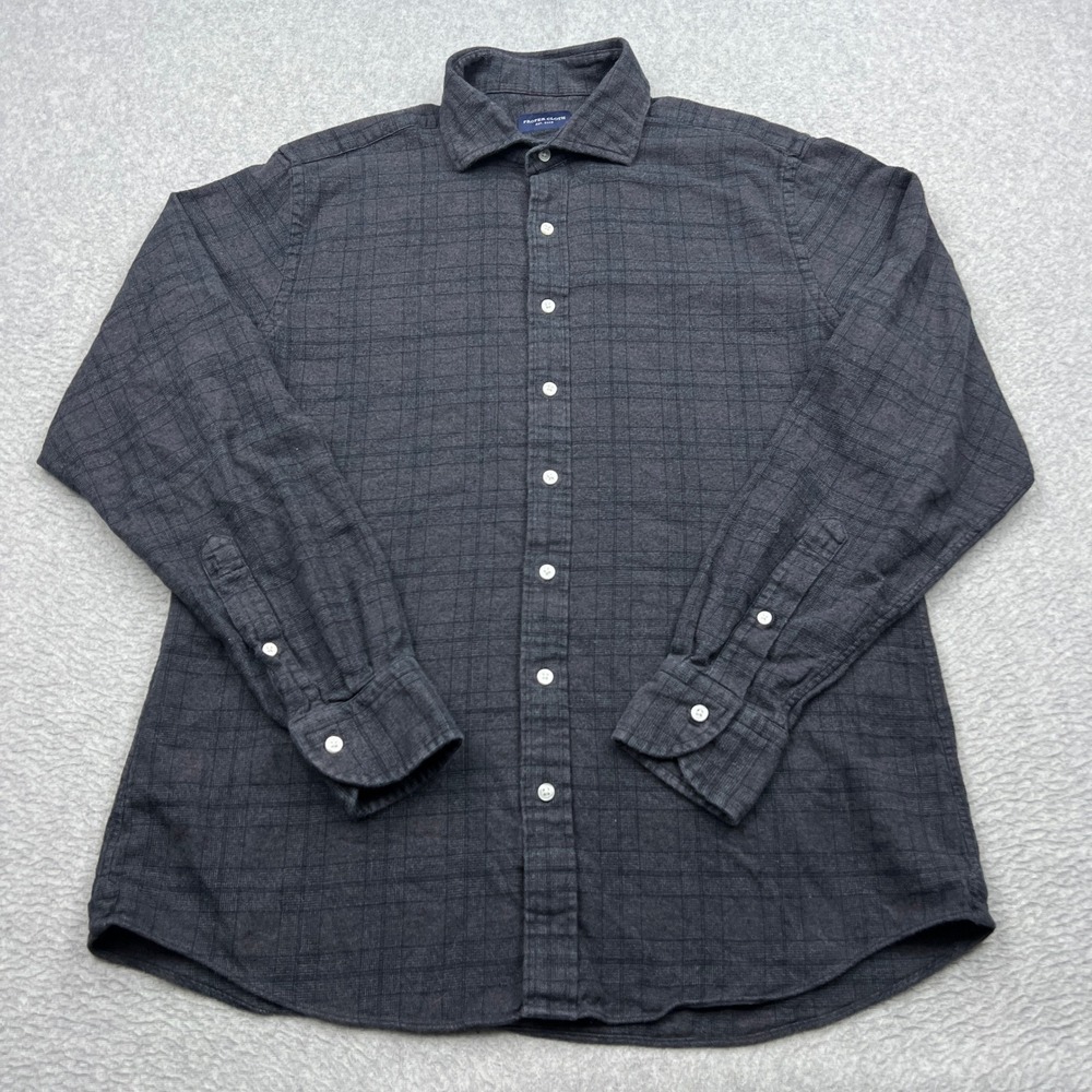 Proper Cloth Button Down Shirt Mens 16.5 Charcoal Gray Windowpane Flannel Cotton